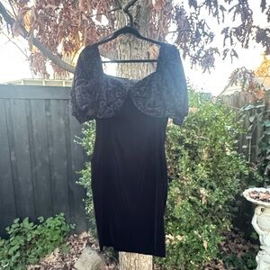 Vintage Scott McClintock Black Velvet Cocktail Dress Peplum Puff Sleeve Size 10
